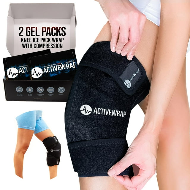 ActiveWrap - Bloc Réfrigérant pour Genou avec Compression, 2 Blocs de Gel Réutilisables Résistants à la Chaleur et au Froid pour la Douleur au Genou, les Jambes Douloureuses et les Attelles Tibiales. Bloc Réfrigérant Flexible pour Blessure et Gonflement