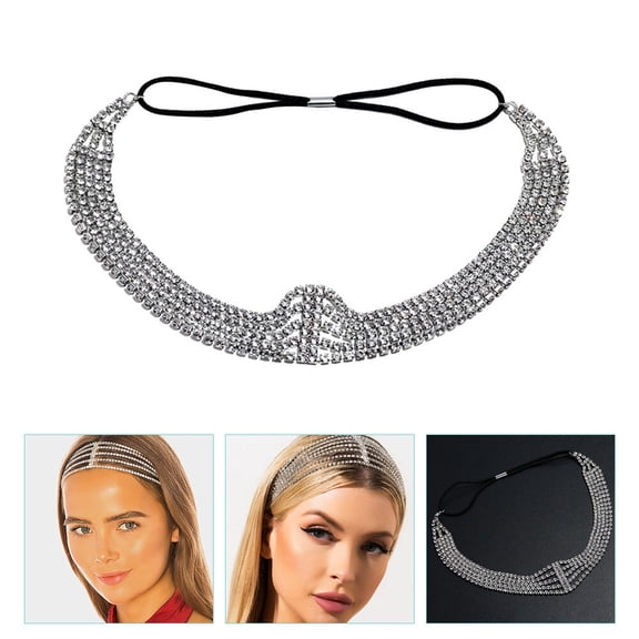 CTIRCHIU 1Pack Rhinestone Headpiece Women Elastic Headband Silver Alloy Material for Stage Shows Clubs Weddings