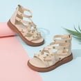 thumbnail image 7 of Toddler Girls Gladiator Sandals with Zipper Lace Up Open Toe Strappy Summer Beach Shoes for Little Big Kids Beige 25, 7 of 7