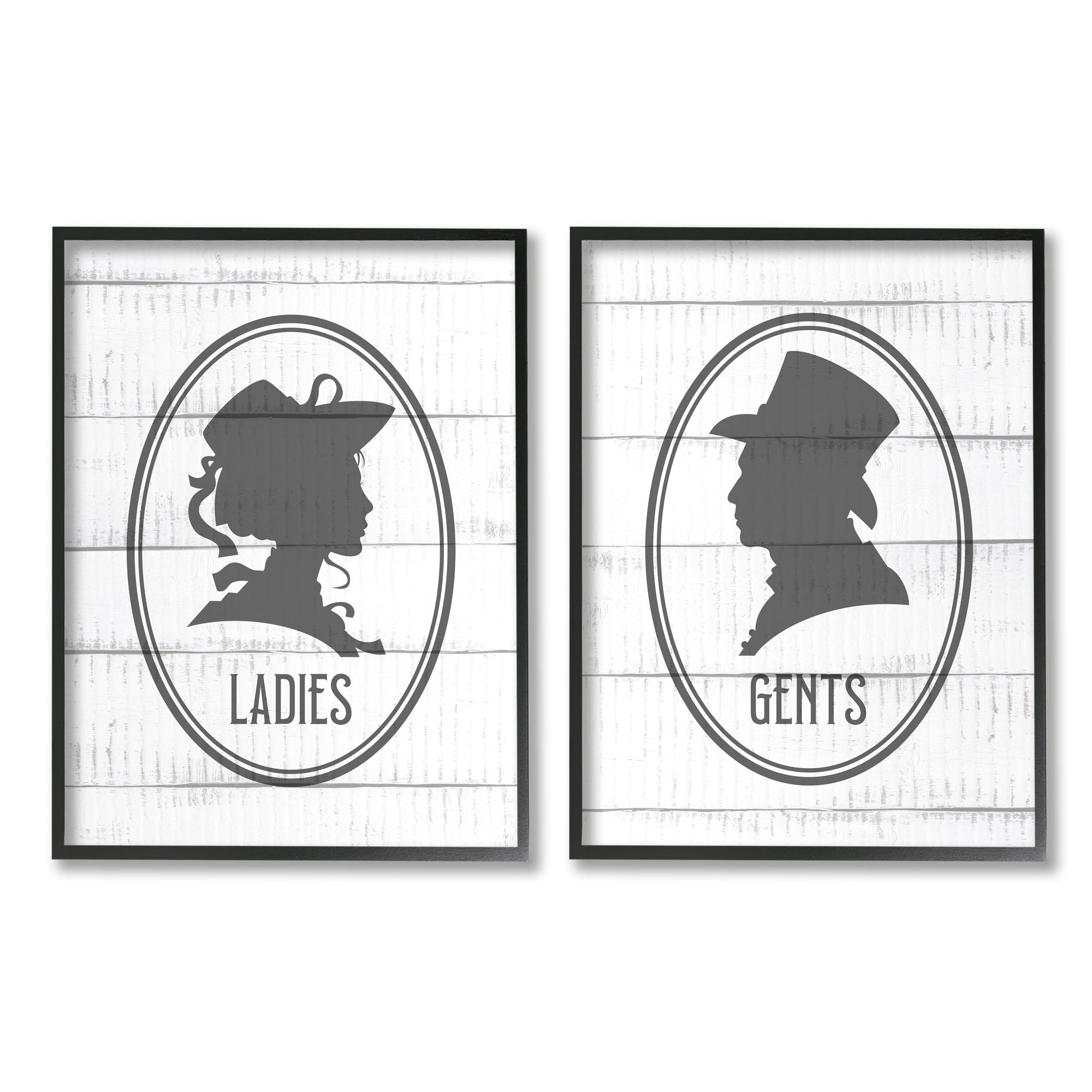 Stupell Industries Vintage Ladies Gents Restroom Rustic Sign Silhouettes Framed Wall Art, 24 x 30, Design by Kim Allen