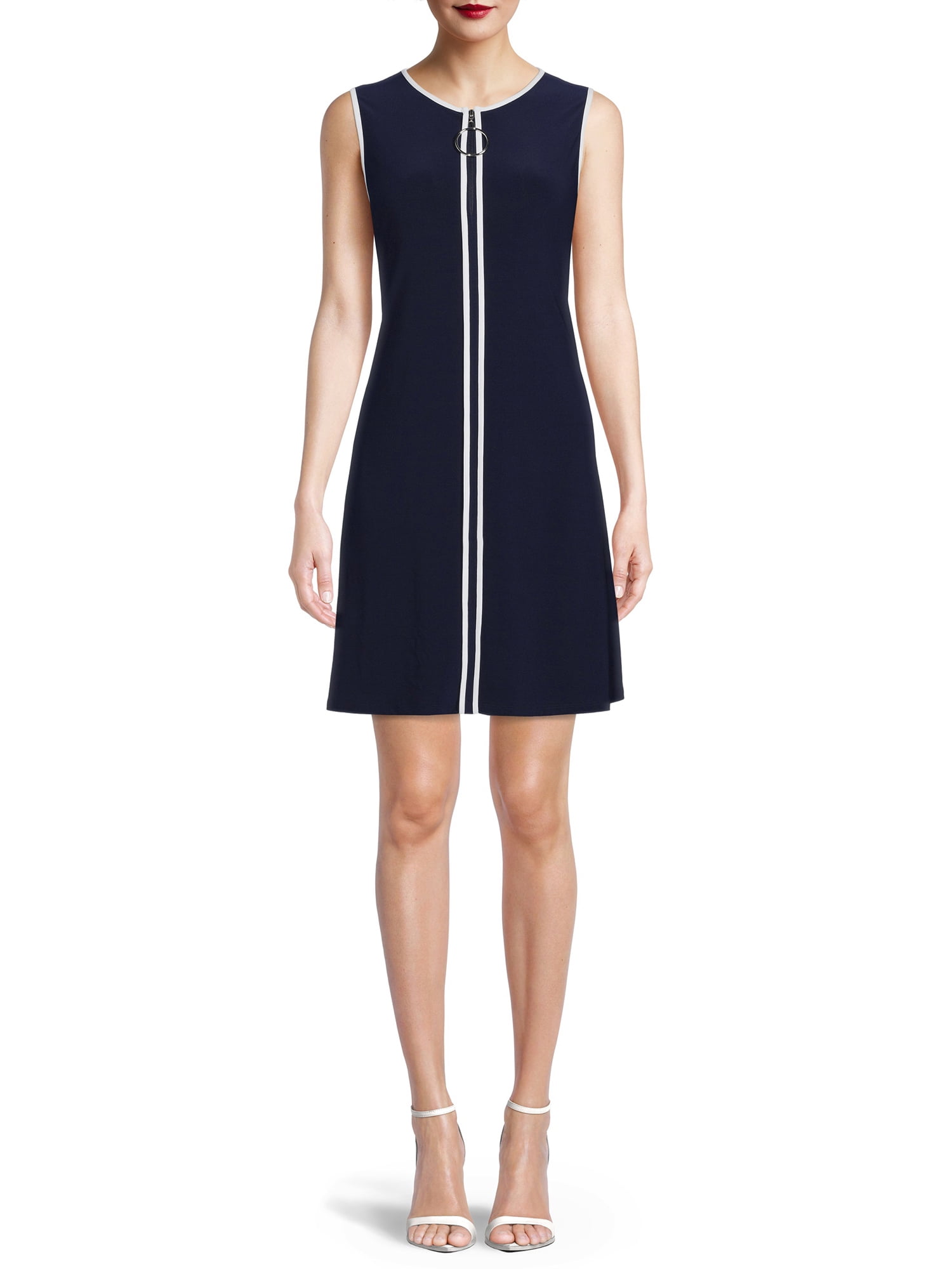 Sleeveless Piped O-Ring Zip Dress 