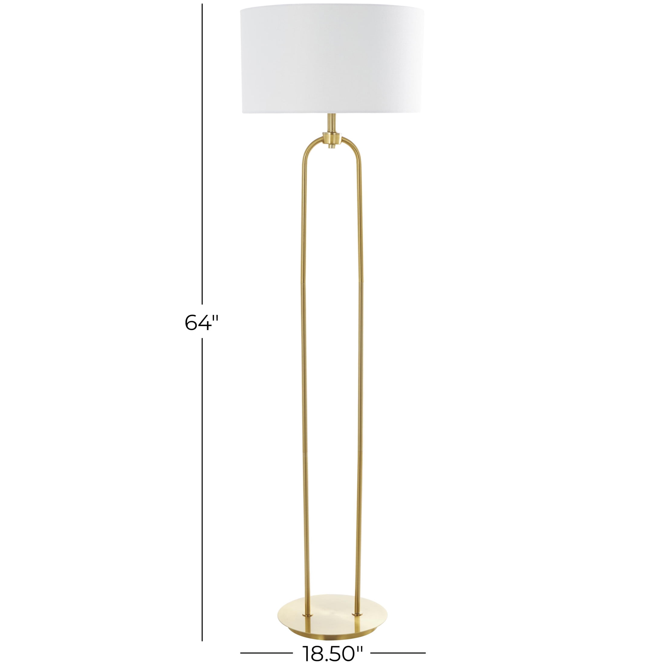 DecMode 64" Paper Clip Gold Floor Lamp with White Fabric Shade