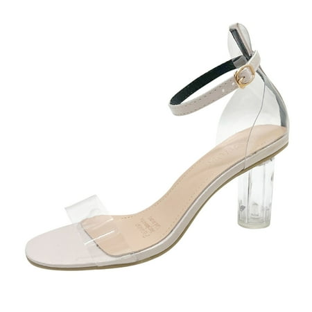 

Youmylove Fashion Spring Summer Thick Heel Buckle Transparent Open Toe Mid Heel Women Slide Slippers Sandals Leisure Ladies Cozy Daily Walking