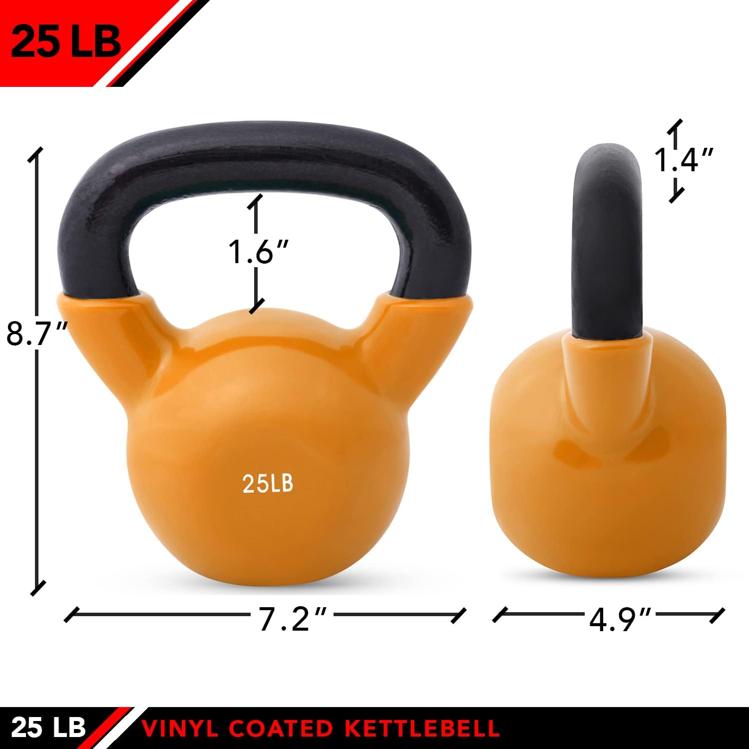 JFIT Kettlebell Weights Vinyl Coated Iron, 25 LB,25LB - Orange
