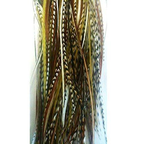 10pc NATURAL MIX 100% WHITING GRIZZLY Feather hair extensions 12" 