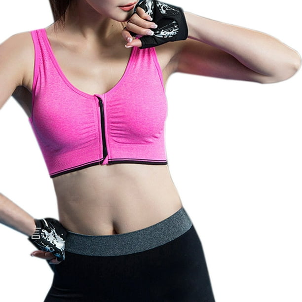 tssuouriy Girl Zipper Yoga Tops Sports Bra Female Gym Sexy Wirefree Running  Underwear rose red XL 