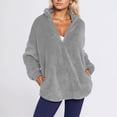thumbnail image 6 of DHFJKG Women's Quarter Zip Fuzzy Sweatshirts Windproof Solid Color Long Sleeve Stand Collar Loose Fit Pullover Thickened Comfort Jumper Tops, 6 of 8