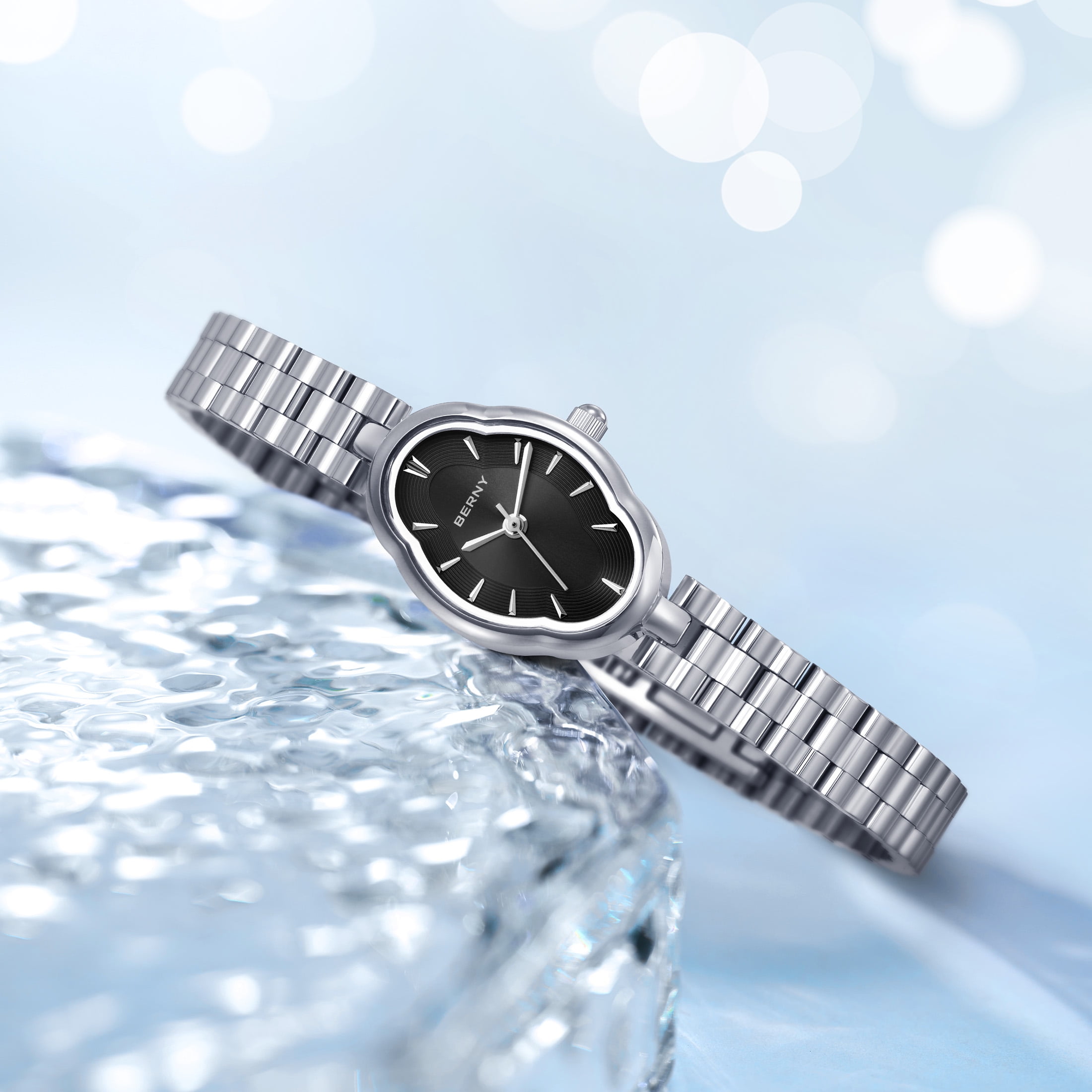BERNY Small Silver Watches for Women Dainty Vintage Ladies Analog Quartz Bracelet Watch, Adjustment Tool Included Stainless Steel Waterproof, Fashion Luxury Womens Wrist Watches Gifts (Black)