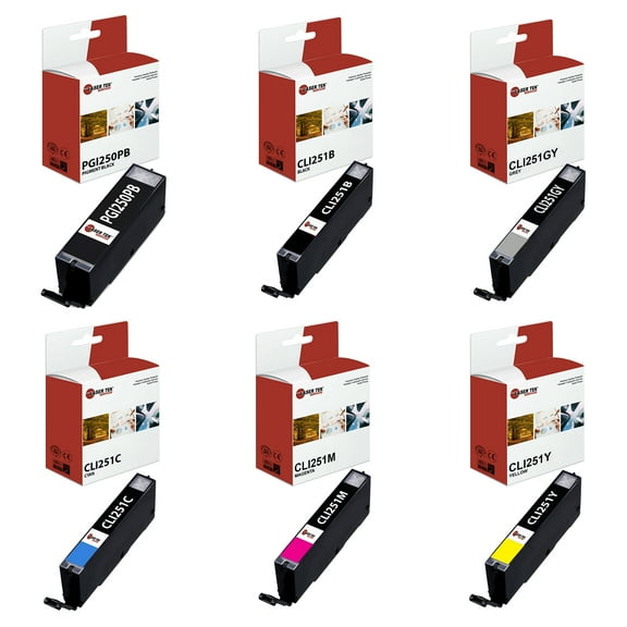 6Pk LTS PGI-250 CLI-251 PGBK/B/C/M/Y/GY HY Compatible for Canon Pixma MG5420 Ink