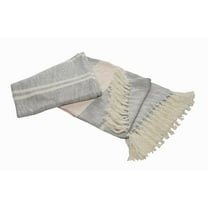 LR Home Grey/Pink Striped All-Natural Cotton Throw Blanket