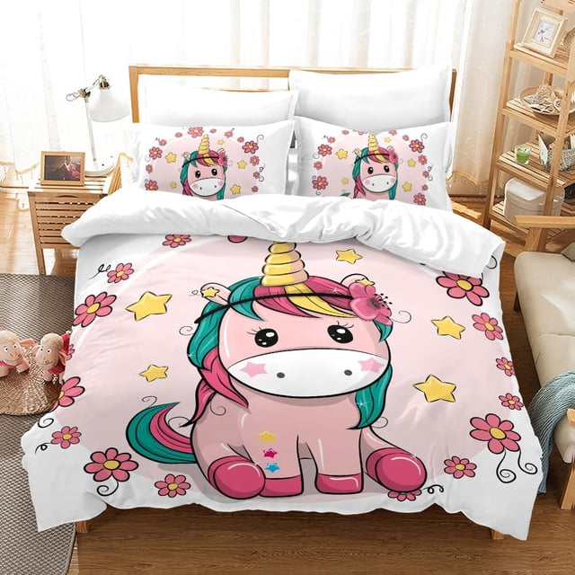 Funda nórdica 200 x 200 cm Juego de cama Queen con funda nórdica Unicornio Juego de cama doble de microfibra con 2 fundas de almohada