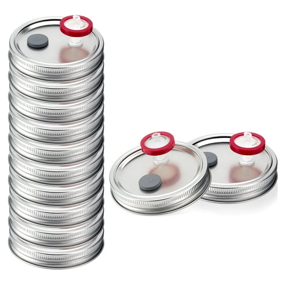 12Pcs Mason Jar Lids, Mushroom Liquid Culture Lids with 12Pcs 0.22um PTFE Filter, 12 Ruhr Connectors & 25Pcs 13mm Rubber Stopper for Mushroom Cultivation