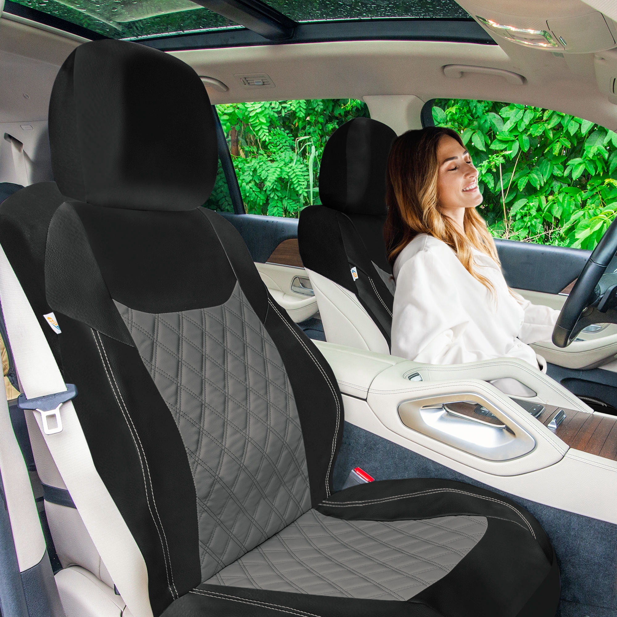 Universal Fit Car Seat Cover – Full Set of Automotive Car Seat Covers, Ultra-Modern Quilted Leatherette Seat Covers, Water-resistant Seat Protector for Cars, Trucks, SUVs and Vans