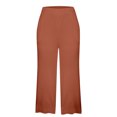 thumbnail image 4 of Stamzod Womens Capri Pants Fashion Solid Color Summer Stretch Waist Straight Wide Leg Cropped Pants Daily Casual Loose Plus Size Capris for Women with Pocket Orange XXXL, 4 of 5