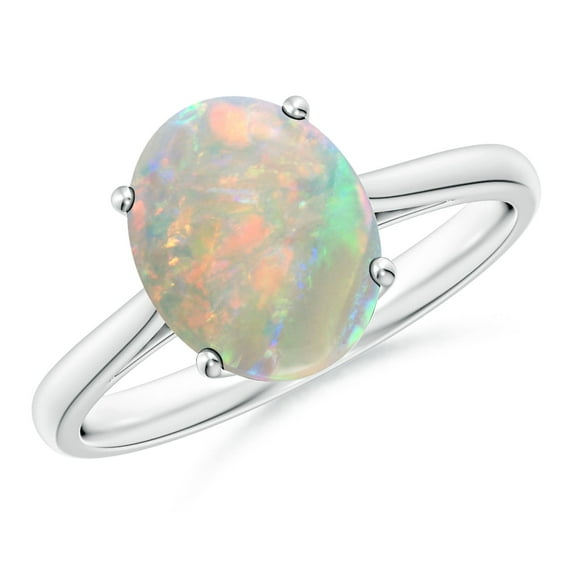 Angara Natural Opal Ring - Oval Solitaire 1.45 ct Opal Cocktail Ring in Platinum for Women | October Birthstone Jewelry (Ring Size = 11)