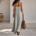thumbnail image 4 of LEAVINGSUO Summer Dresses For Women Round Neck Thin Spaghetti Straps Sleeveless Skirt Solid Loose Casual Maxi Dress Gray XXL, 4 of 5