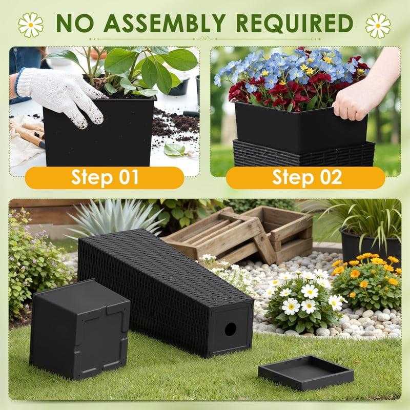 Homall 2-Pack 24" Tall Outdoor Plastic Planters with Inside Pots, Drainages and Trays, Rattan - Patterned for Patio Decor