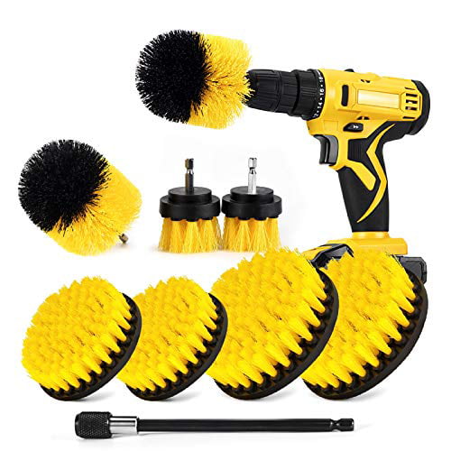 HUAWELL 7 Piece Drill Scrub Kit Grout Brush Drill Brush Set with 6 Inch Extender Scrub Brush for Grout Floor Tub Shower Tile Corners Bathroom Surface Kitchen