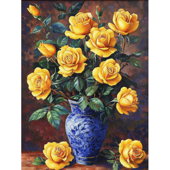 5D Yellow Roses Diamond Art 12x16 Inch Full Drill Diamond Painting Kits for Adults & Beginners - DIY Art Crafts for Relaxation and Home Wall Decor 712A
