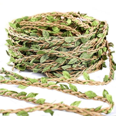 Jute Twine, 66 Feet Braided Decoration Vine with Artificial Green Leaves for Macrame Wall Decor Party Birthday Wedding Garden Home Decor