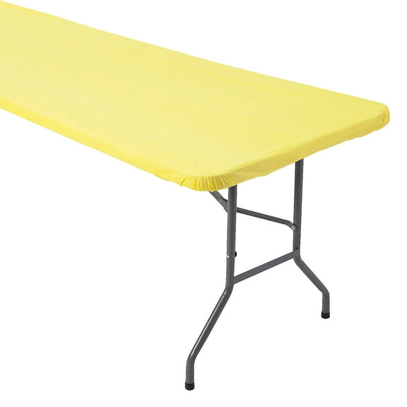 Fun Express 6 Ft. Yellow Fitted Rectangle Plastic Tablecloth