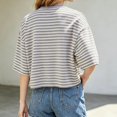 thumbnail image 4 of Womens Striped Short Sleeve T Shirt Loose Fit Crew Neck Casual Summer Basic Tee Tops Everyday Wear Tee Light Gray XL, 4 of 5
