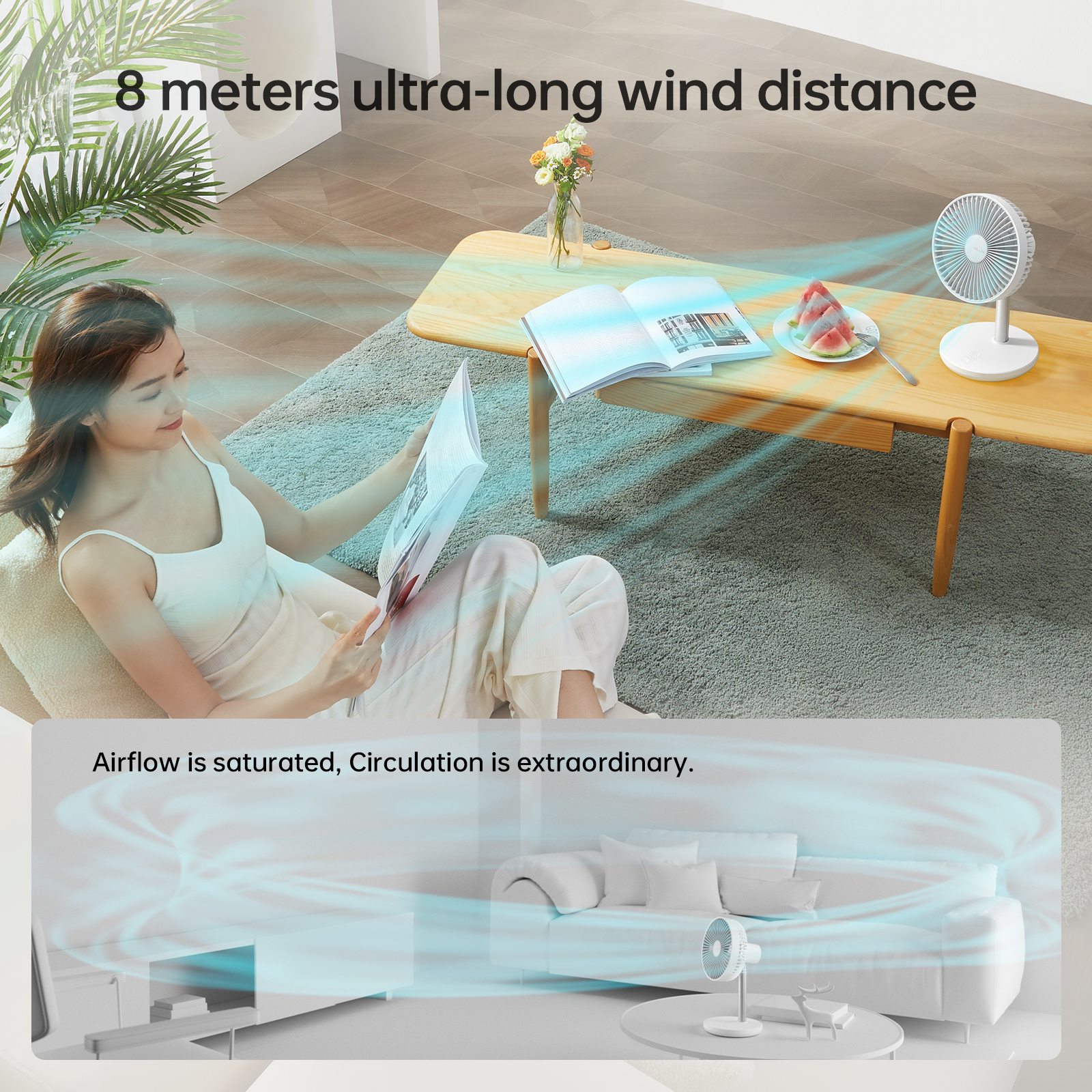 JISULIFE Oscillating Desk Fan, 8000mAh Rechargeable with 4-Speed, retractable Design, Quiet Portable Fan for Home/Office，gift for girls/mom-White