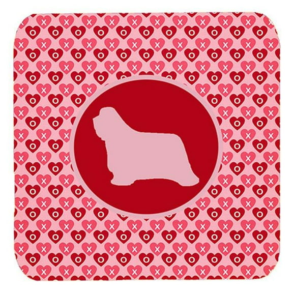 Bearded Collie Valentine Hearts Foam Coasters - Set 4, 3.5 x 3.5 In.