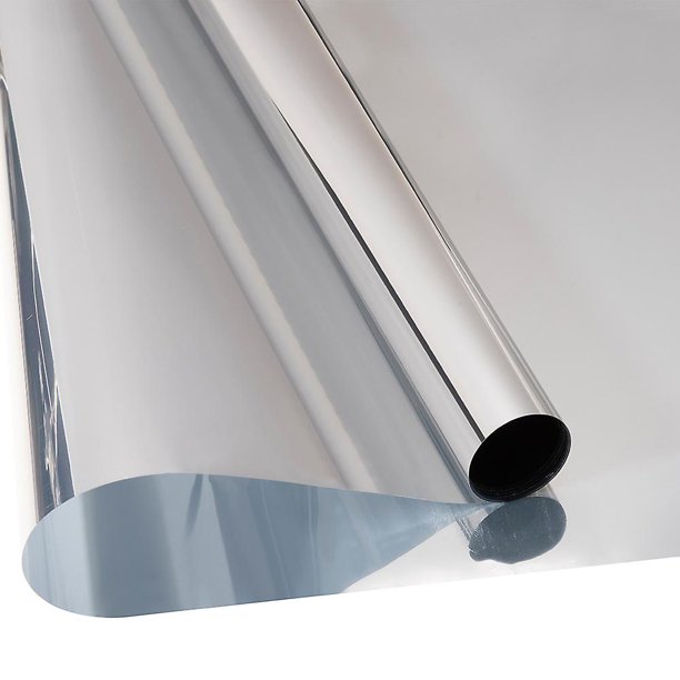 Película para ventanas antideslumbrante de 44,5 x 200 cm, plateada, película para ventanas con espejo unidireccional, protección solar, anti-UV, anticalor, película para ventanas opaca autoadhesiva.