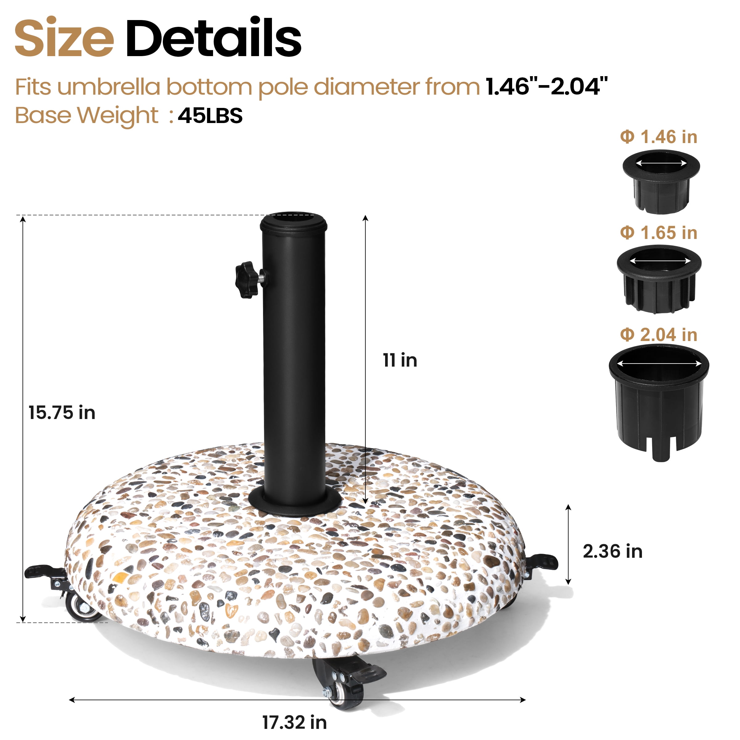 Pellebant Patio Umbrella Base, 45lbs Heavy Duty Table Umbrella Base, Round Cobble Cement Market Umbrella Stand for Outdoor, Deck, Lawn, Garden