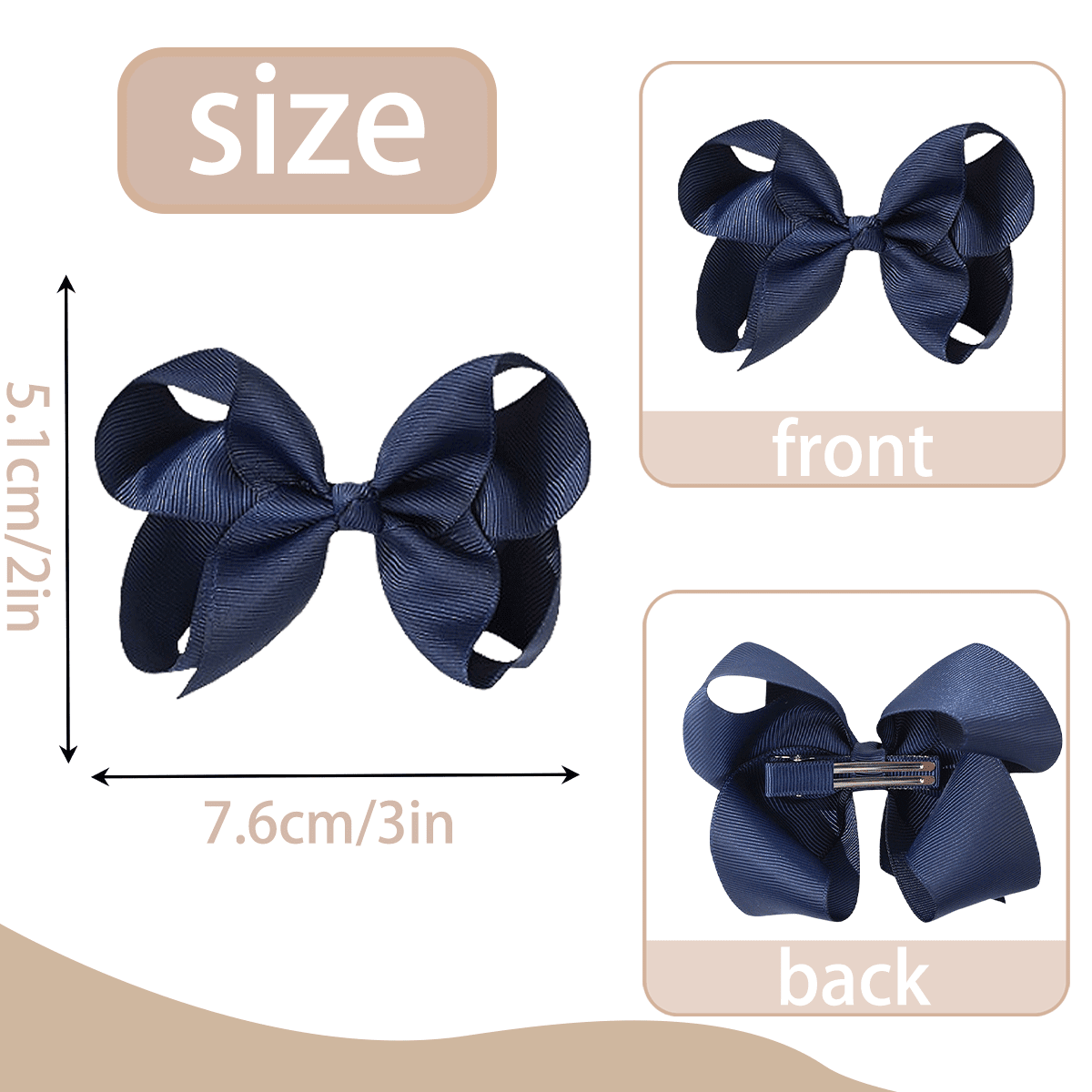 JoyBowie 12+12 Pack Small Ruffled Hair Bows & Small Navy Blue Hair Bows, Alligator Clips for Girls