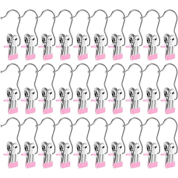 Boot Hangers for Closet,30 Pack Laundry Hooks with Clips,Stainless Steel Boot Hanger Clips,Portable Hangers Single Clip Space Saving Boot Clips for Hanging (Pink)