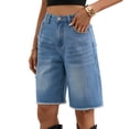 thumbnail image 3 of Women Denim Bermuda Shorts Knee Length Low Rise Baggy Jorts Light Blue S, 3 of 9