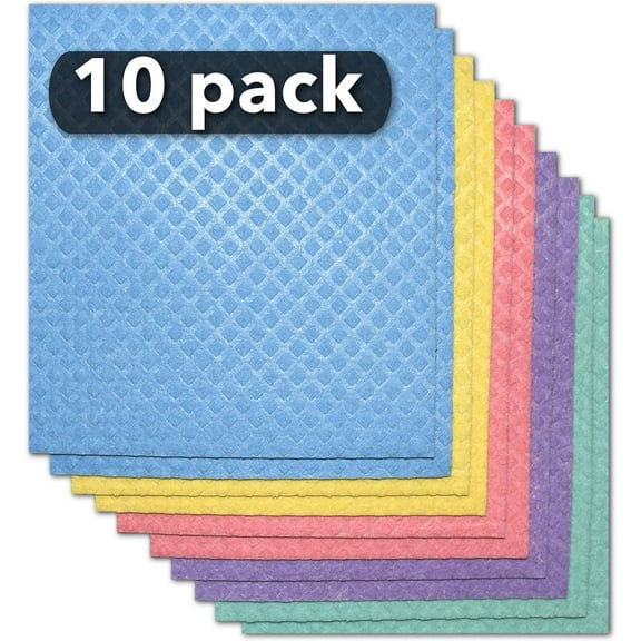 10 Pack Swedish Dishcloth - Durable - Eco-friendly – Biodegradable - Reusable - Odor-free – Super Absorbent - Cellulose Sponge Dish Towel for the Kitchen – Assorted Colors