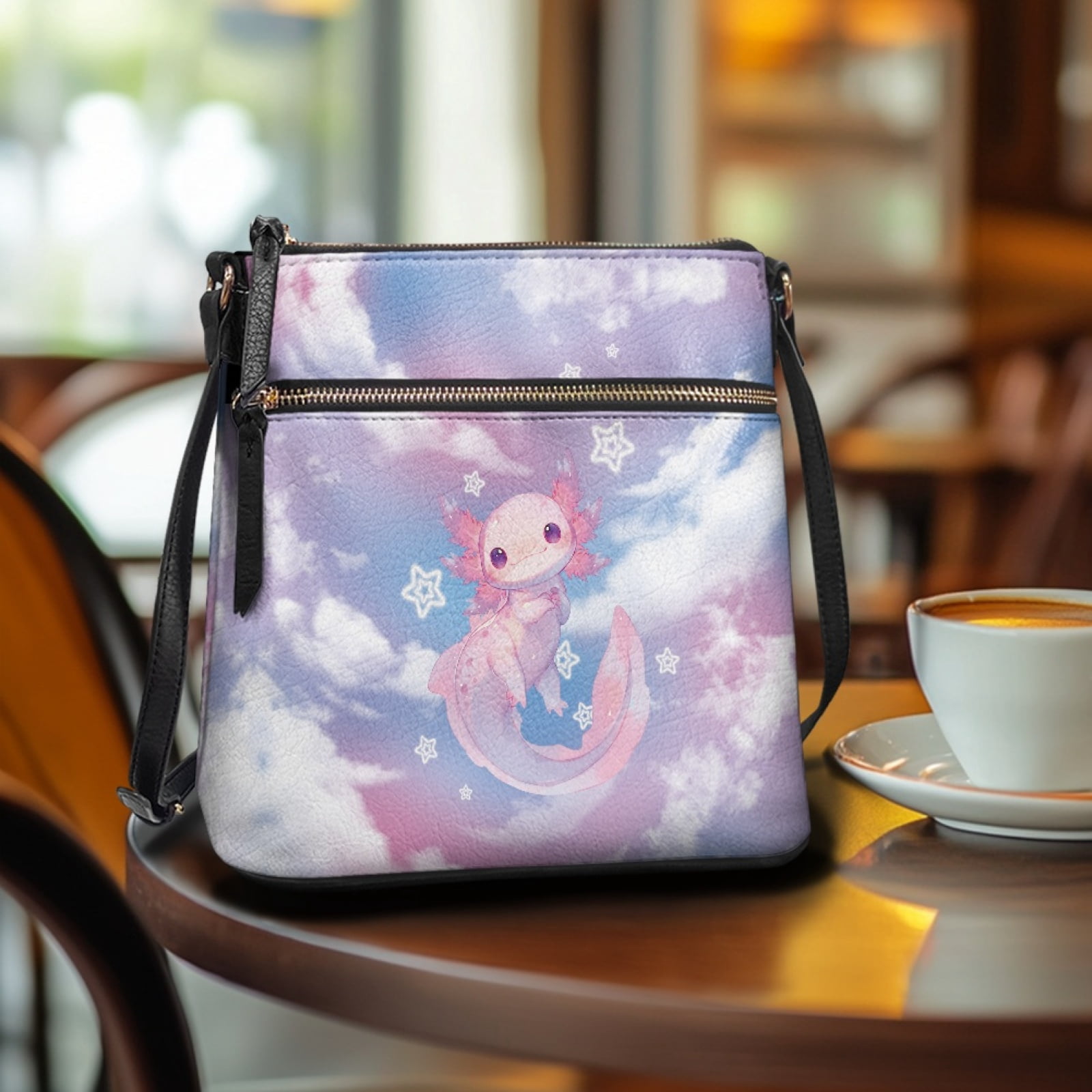ZUXONGSY Axolotl Cloud Print Trendy Crossbody Bags for Women PU Shoulder Purse Bag Travel Bag Lightweight Multiple Pockets Bag with Zipper Closure for Dating Shopping