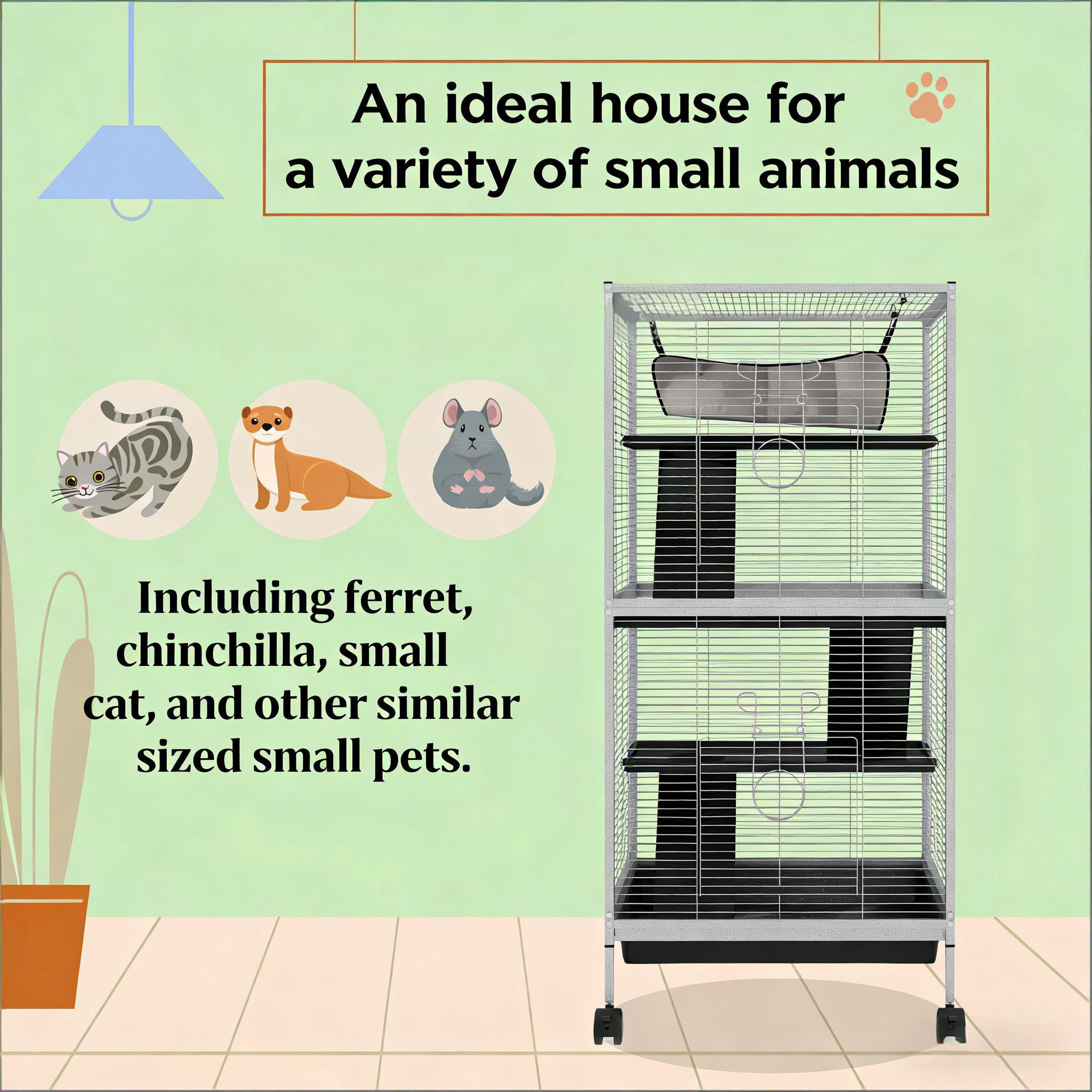 Spacious Pet House, Rolling Small Animal Hutch Cage, Small Pet Hutch