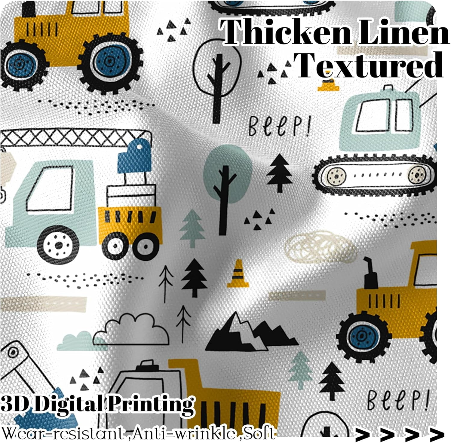52 x 84 Inch Construction Vehicles Kids Curtains for Bedroom Living Room Excavator Concrete Mixer Crane Cartoon Equipment Trucks Rod Pocket Window Treatments Room Darkening Dreapes 2 Panels
