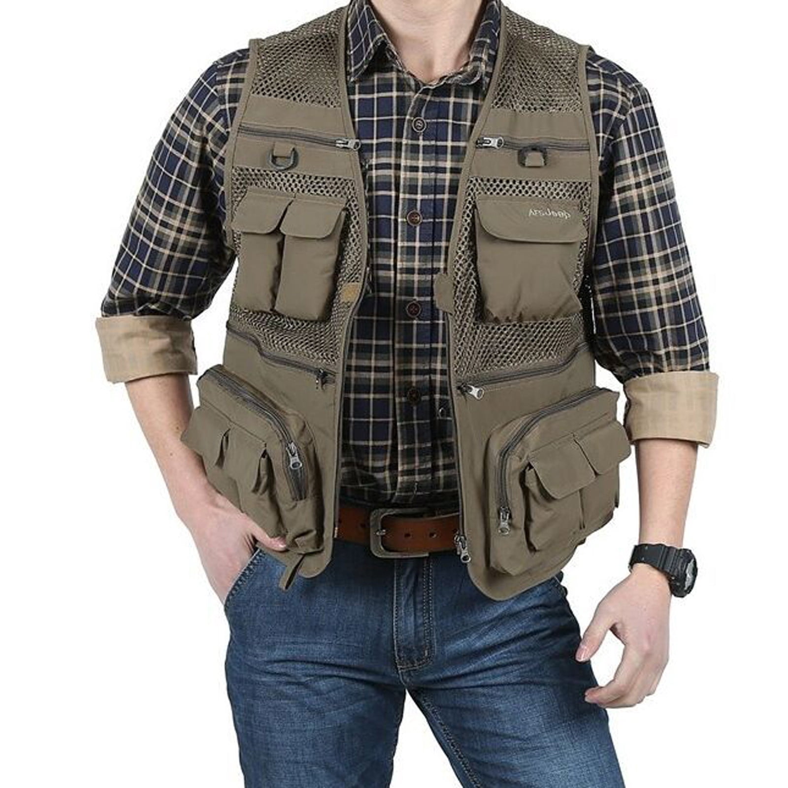 Brnmxoke Men's Casual Outdoor Utility Work Safari Fishing Hiking Travel Cargo Vest Jacket Multi Pockets Lightweight Quick Dry Plus Size