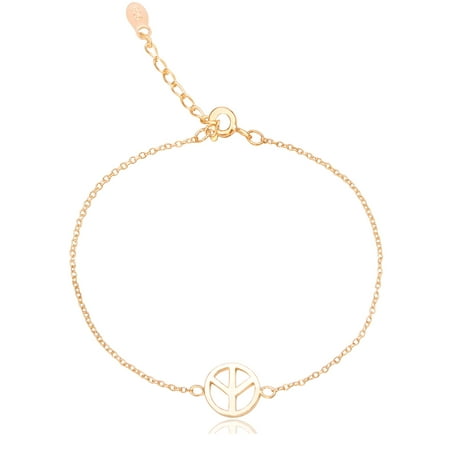Womens Peace Bracelet - 92.5 Sterling Silver Gold Peace Sign Bracelet Charm Jewelry For Women
