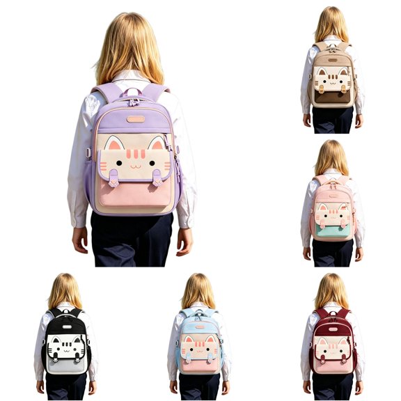 UJNDER Lightweight Cat Pattern Backpack for Boys and Girls Breathable Water-resistant Daypack with Color Block Design for Elementary Kids Kids School Backpack,01_Purple,Mid