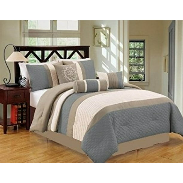 Hgmart Bedding Comforter Set Bed In A Bag 7 Piece Luxury Modern Striped Bedding Sets Microfiber Bedroom Comforters Queen Blue Grey Walmart Com Walmart Com