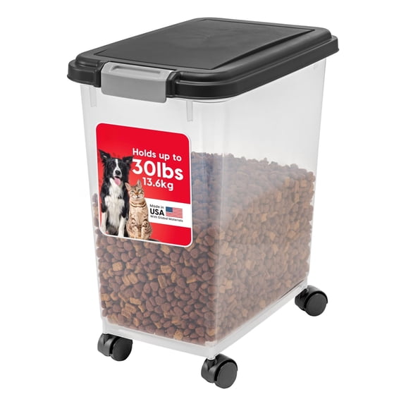 IRIS USA Airtight Pet Food Storage Rolling Container, 30 lb Capacity, Black