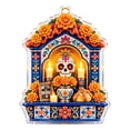 thumbnail image 2 of 2D Acrylic Day of the Dead House Ornament, Blue Sugar Skull Shrine Hanging Decoration for Halloween Tree, Wall, Car Mirror and Dia de los Muertos Party Decor, 3.9 Inch, 2 of 5