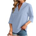 thumbnail image 7 of Cotton Linen Tops for Women 3/4 Sleeve Loose Fit Shirts Casual Button Solid Color V Neck Blouses 2026 Spring Dressy Lightweight Comfy Outfits Going Out Tops Ladies Fashion Trendy, 7 of 7