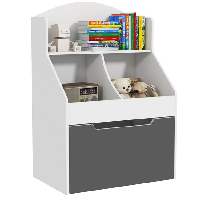 Qaba 3 Tier Kids Bookshelf with Drawer, 2 Storage Compartment, White