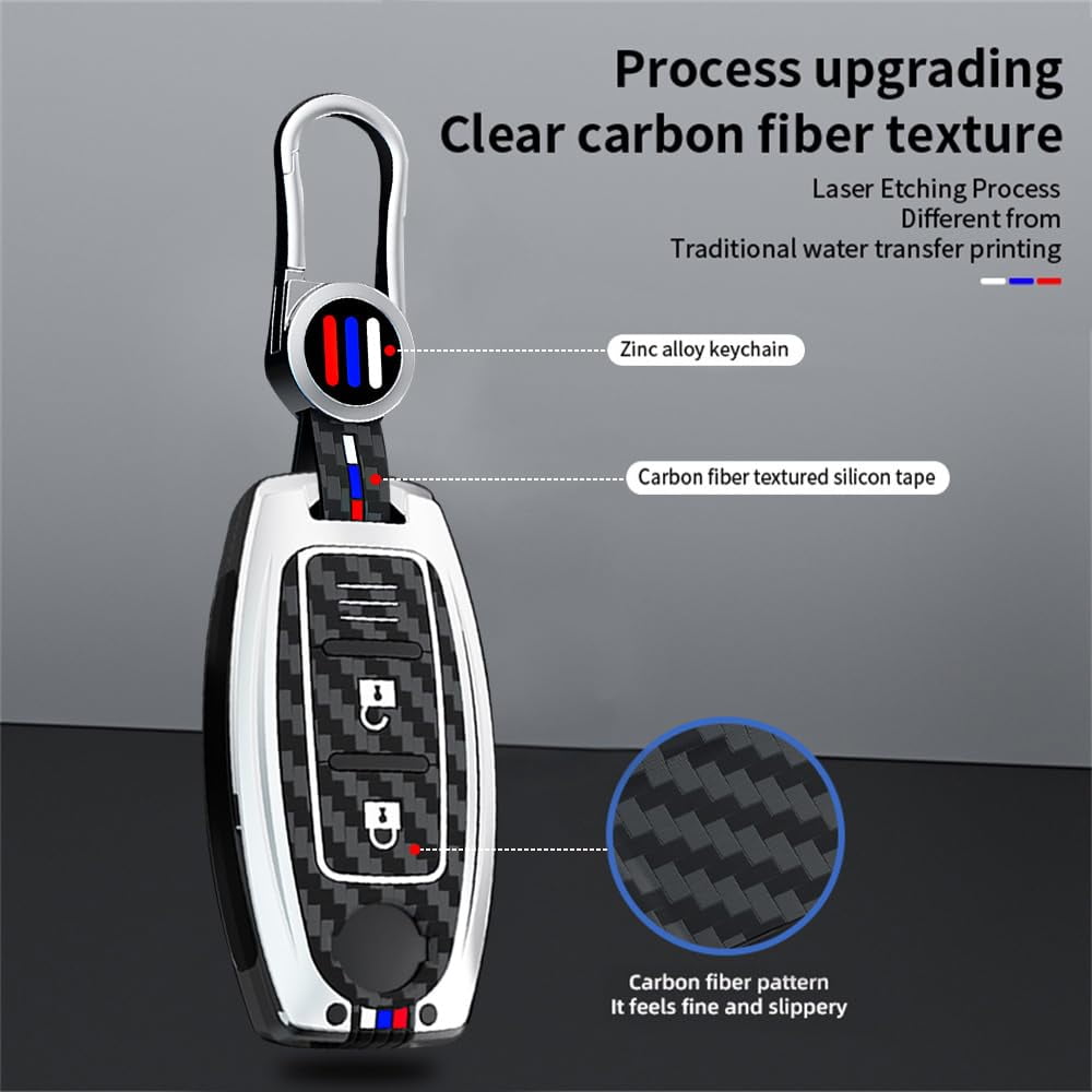 Key Cover with Keychain Fit for Nissan 3-Button Key Fob for Altima Rogue Versa Kicks Maxima Murano Titan Pathfinder Sentra Frontier Juke Armada,Carbon Pattern Holder Key Bag