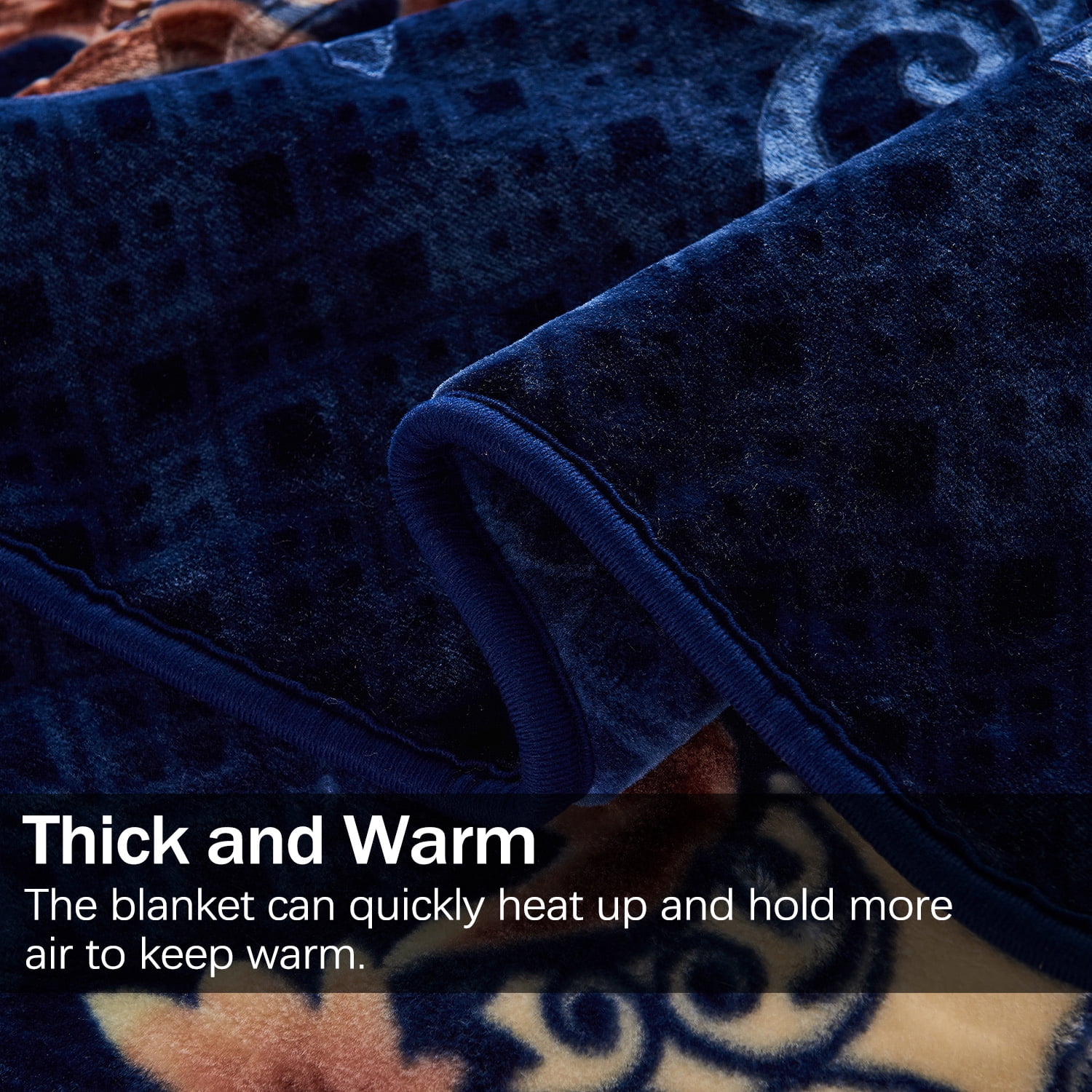 Heavy Thick Fleece Blanket King Size, 9lbs,1 Ply Silky Soft Warm Flower Embossed Raschel Winter Blanket, Minky Soft Plush Blanket for Sofa Bed, 85"x95", Navy Blue