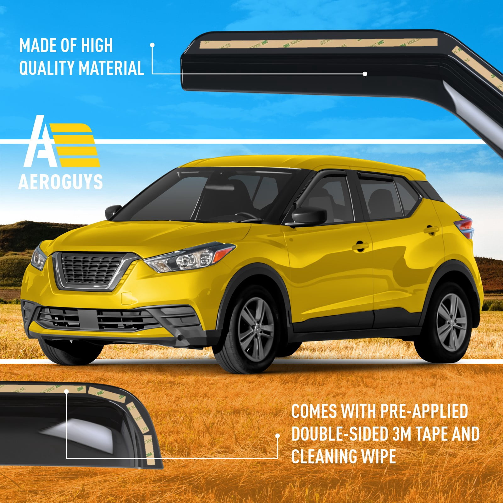 AEROGUYS In-Channel Window Deflectors Extra Durable Window Visors Rain Guards Compatible with Nissan Kicks 2018-2024, Wind Vent Visors - 4pcs. AG0527