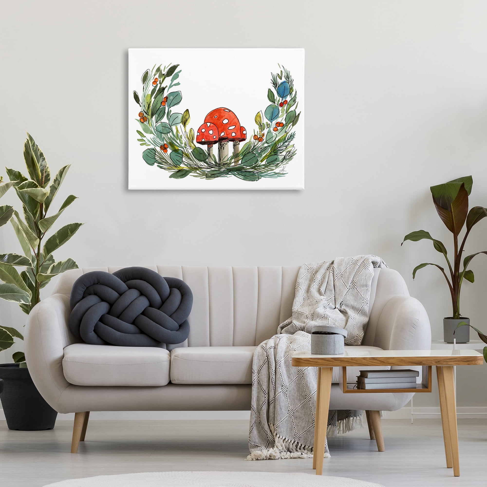 Stupell Industries Mushrooms & Greens Plants & Flowers Painting Wrapped Canvas Art Print Wall Art, 40 x 30