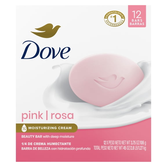 Dove Beauty Bar Soap For Soft, Smooth Skin, Pink Rosa, Cleans & Moisturizes , 3.75 oz 12 Bars